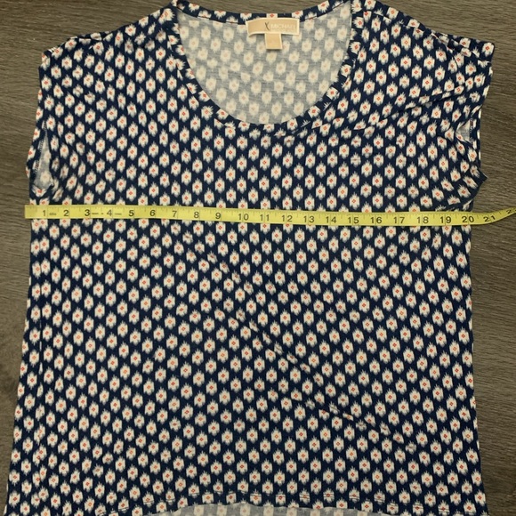 Michael Kors Top Shirt Hi Low Sleeveless Blue W/Red &White Design Stretch Large - Picture 7 of 7